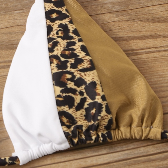 Gold White Cheetah Colorblock Bikini Swimsuit - Picture 5 of 10